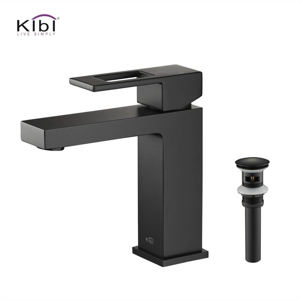 Kibi Cubic Single Handle Bathroom Vanity Sink Faucet with Pop Up Drain C-KBF1002MB-KPW100MB